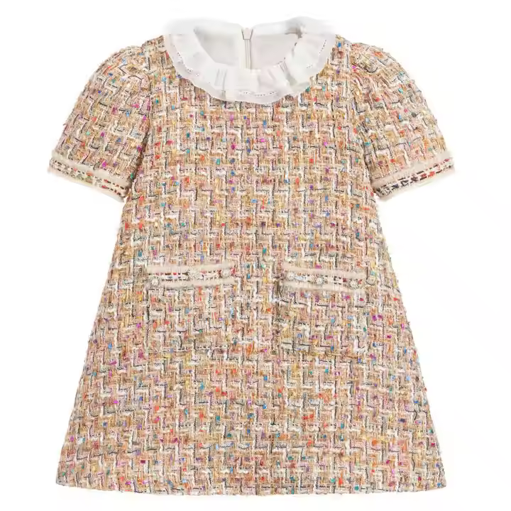 AW22 Newest Tweed Dresses Fashion Kids Girls Dresses