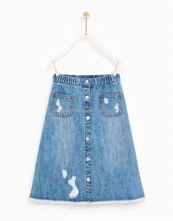 Children Girl Skirt Denim Fabric Pure Pattern Summer Casual Style