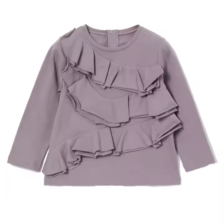 Children Casual Everyday Clothing Soft Modal Spandex Ruffles T-shirt for Girls Kids