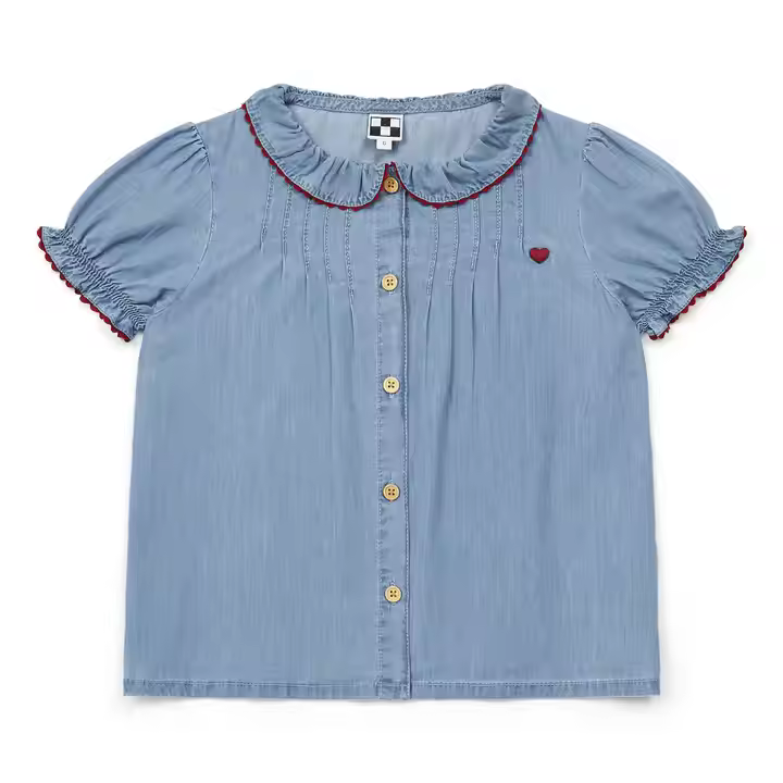 Guangzhou Custom Light Blue Denim Button Down Vintage Shirt for Toddler Girls With Embroidery for Baby Girl's Shirts