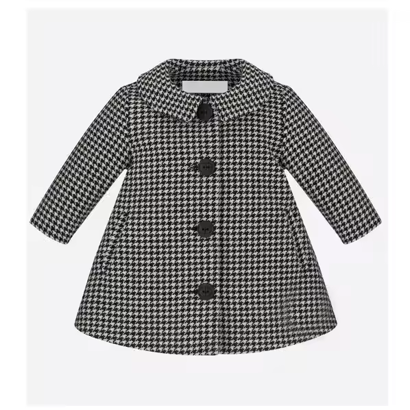 OEM and ODM Boutique Children Clothing Winter Warm Long Design Black White Houndstooth Children Baby Little Girls Coats&outings