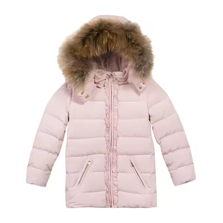 Customized Girls' Winter Cotton Coats for Children Thick Coats for Girls Cotton Coats Pure Pattern Ruffled Casual Style
