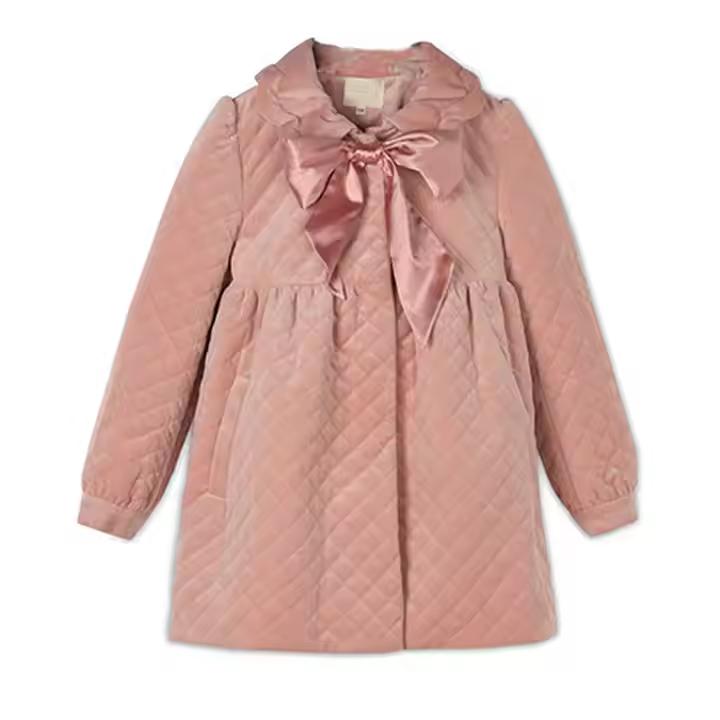 OEM Pink Color Princess Dress Design Fashion Velvet Quilted Padded Jacket for Girls