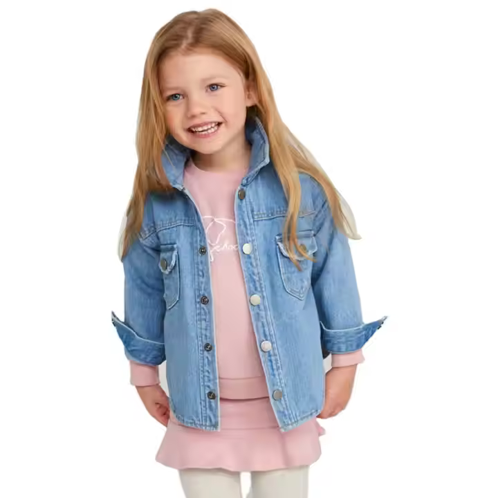 Guangzhou Customized Washable Cotton Girls Denim Jacket Fashionable Kids Jean Jackets