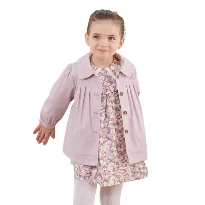 Custom High Quality Children's Coat for Girls 2025 New Design Spring and Autumn pink Children Sweet French Wind Trench Coat