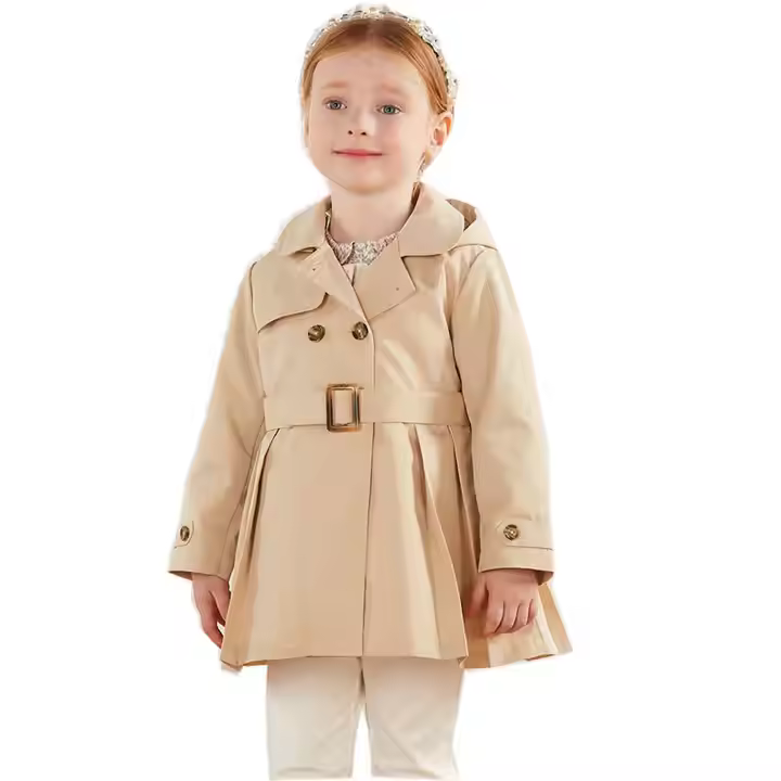 British Baby Girls Dress Style Double Breasted Jacket With Belt Autumn Custom Trench Coat Kids