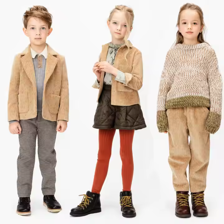 Custom Brand Sister Brother Collection Kids Corduroy Wide Pants Chunky Sweater Tops Girls' Blazers Jacket Suits Boys Girls