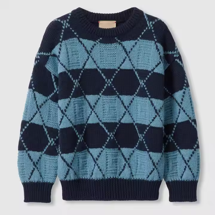 Guangzhou Customized Round Neck Cotton Boy's Sweater With Argyle Pattern Knit Baby and Children's Clothing