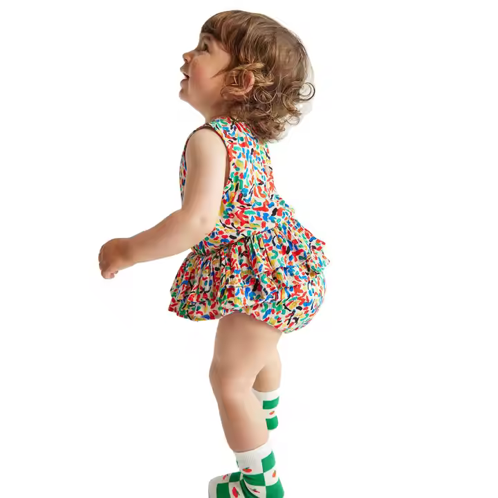 2024 Summer Custom Allover Print Baby Girls Rompers Cute Style Woven Fabric ODM Wholesale Factory Price