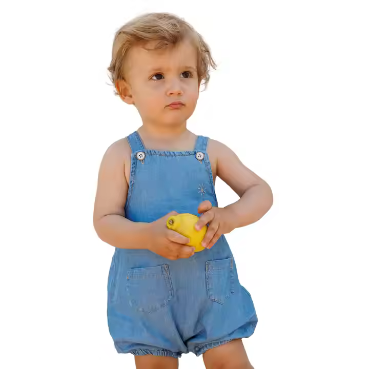 Custom Cotton Lightweight Denim Romper for Baby Boys Summer Washing Toddler Jumpsuits With Cross Back
