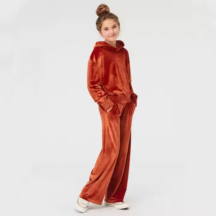 Custom Velour Two Piece Sweatshirt With Wide Leg Pants Girls Outfit Kids Jogger Sets Teenager Girls Child Children Clothes Set