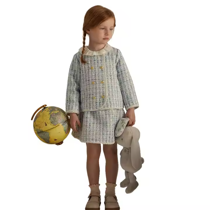 Guangzhou Custom Girls Clothing Sets for 12 Years Old Tweed Skirt Jacket Two-Piece Outfits Kids Clothing Set for Girls