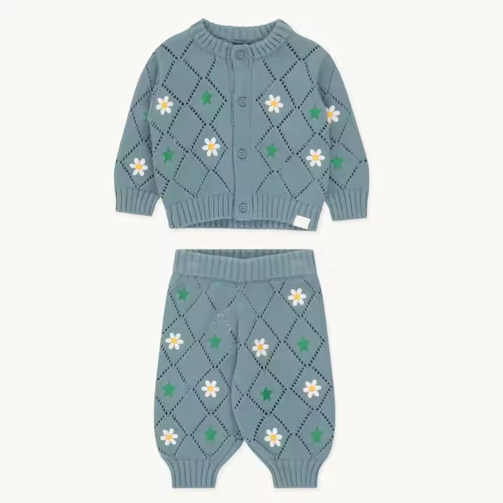 Custom Brand Flower Embroidery Knitted Girls Clothing Sets Two-Piece Toddler Sweater Set With Unique Design