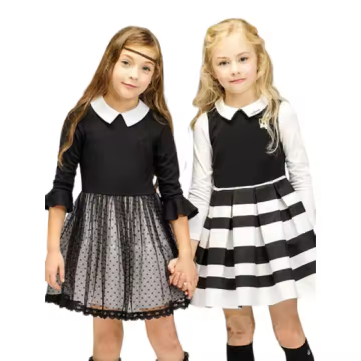 Wholesale Summer Comfortable Boutique Black and Stripe Dress Zipper and Pointy Collar for Girls Elegant