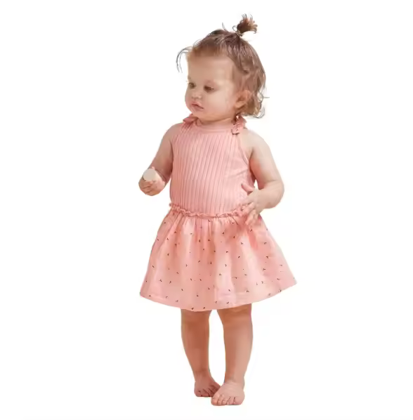 Wholesale Summer Cotton Boutique Pink Romper Dress for Girls Elegant and knitting Strappy Stylish Dress