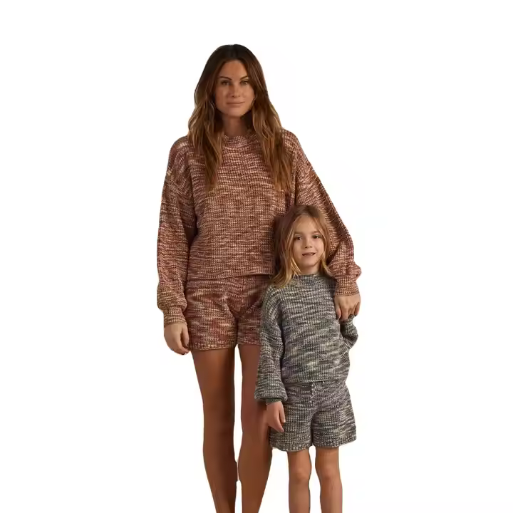 Two-Piece Knitted Sweater Shorts Set for Girls Chunky Family Winter Clothing With Logo Pattern Matching Set for 2-7 Years Old