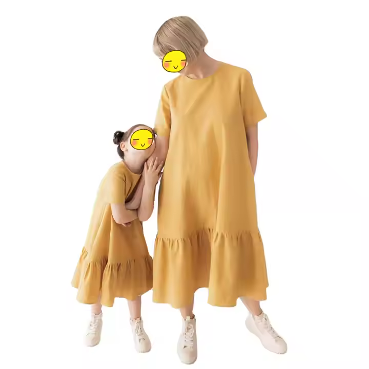 Custom Casual Mom and Girl Family Matching Outfits Dress Summer Absorb Sweat Natural Cotton Linen Dresses
