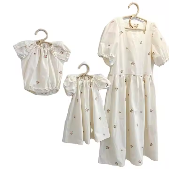 Silk Cotton Baby Girls Casual Adults Age Group Parent-child Clothes Mother and Daughter Dress Mother and Daughter Matching Party