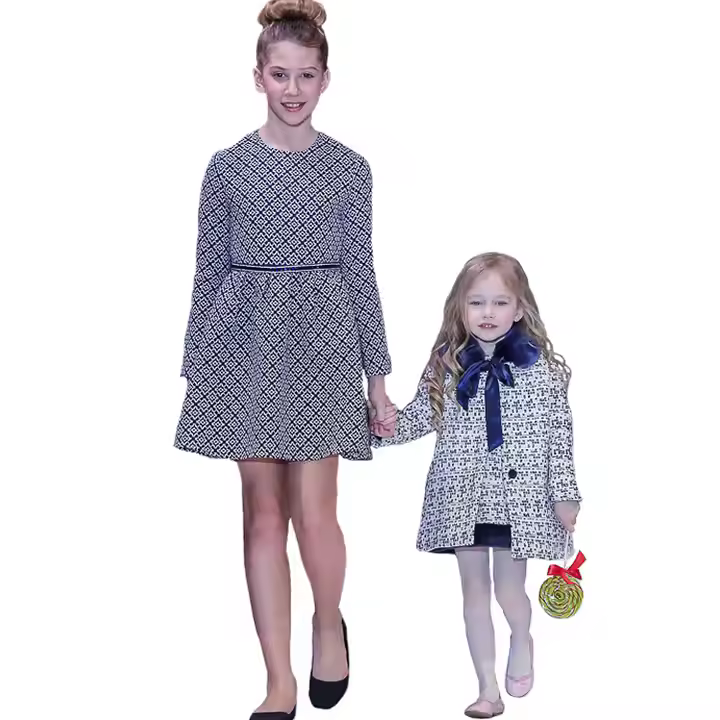 Custom High Quality Best Selling Boutique Family Parent Child Matching Clothes Winter Long Sleeve Dress Mommy and Me Outfits