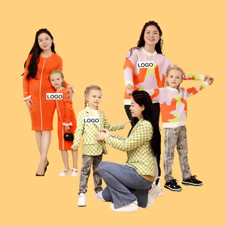 100% Cotton Knit Sweater Custom Your Own Design Mom and Me Family Matching Sweaters for Girls Age Group Children