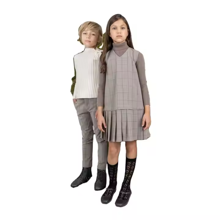 Casual O-Neck Sleeveless A-Line Dress for 12-Year-Old Girls Winter Pleated Design Woven Clothing Sets ODM Supply