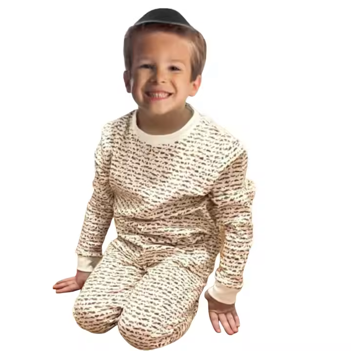 Customized Brown Printing Pattern Boys Children Pajama Suit Summer And Spring Set for Kids Long Sleeve Toddler Pajama Set