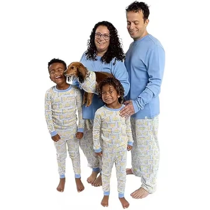 Customized Printing Pattern Blue Girls Boys Children Pajama Suit Summer Set for Kids Long Sleeve Toddler Pajama Set