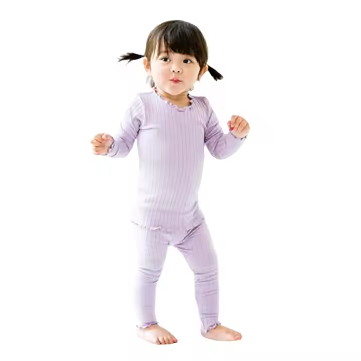 Customized Solid Blank Girls Children Pajama Suit Summer Set for Kids Long Sleeve Toddler Pajama Set
