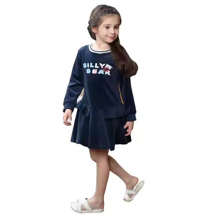 Age 12 Girls Casual Dresses Breathable Quick Dry Velour Fabric Solid Pattern Winter Youth Clothing Children's Clothing Factory