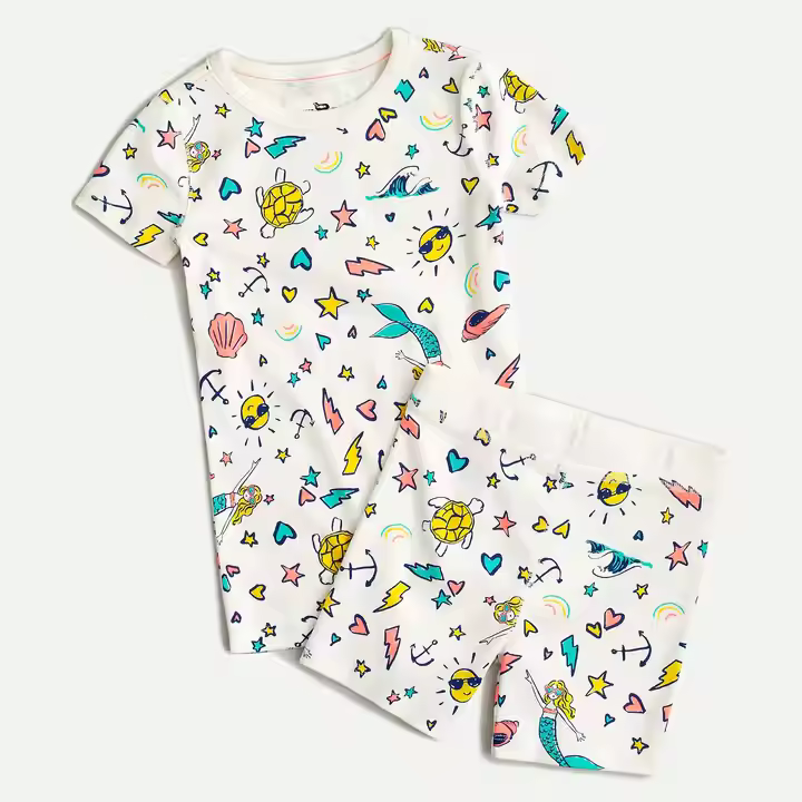 Custom Soft Hand Feel Bamboo Girls' Sleepwear Allover Print Summer Kids Summer Pajama Kids in Two Piece
