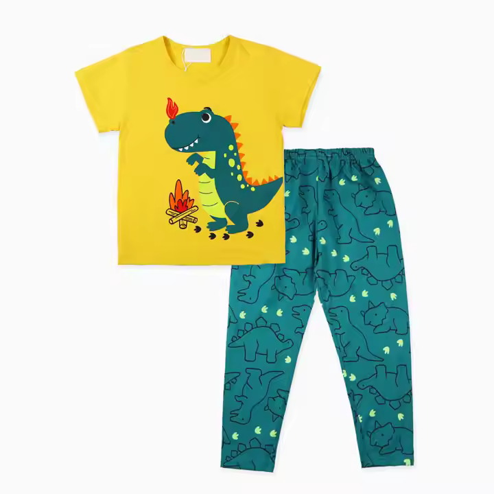 Customized Your Own Print Dinosaur Printing Boys Children Pajama Suit Summer Set for Kids Short Sleeve Toddler Pajama Set