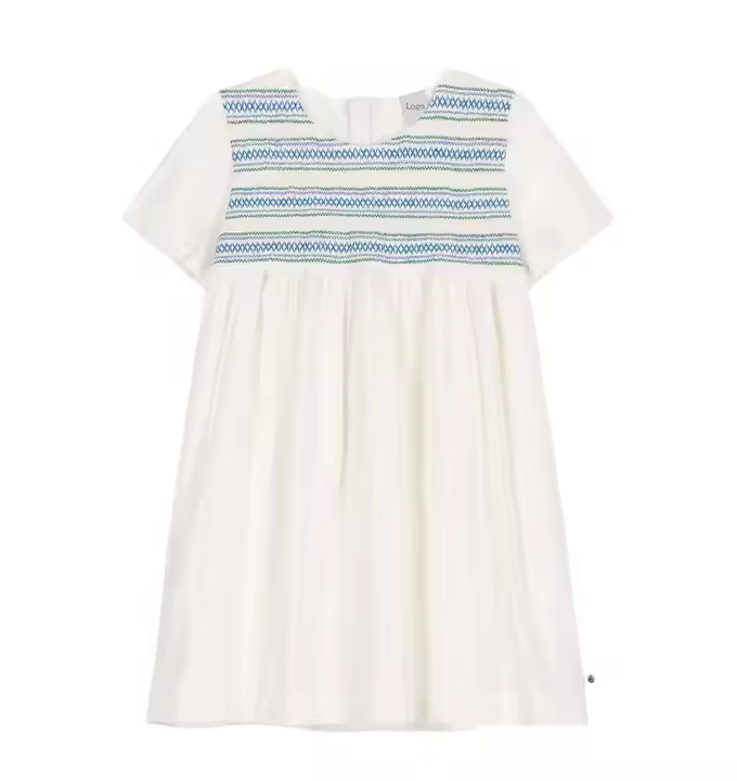 OEM & ODM High Quality Kids Girls Dress Short Sleeve Linen Cotton Smocking Dress Summer Children Clothes
