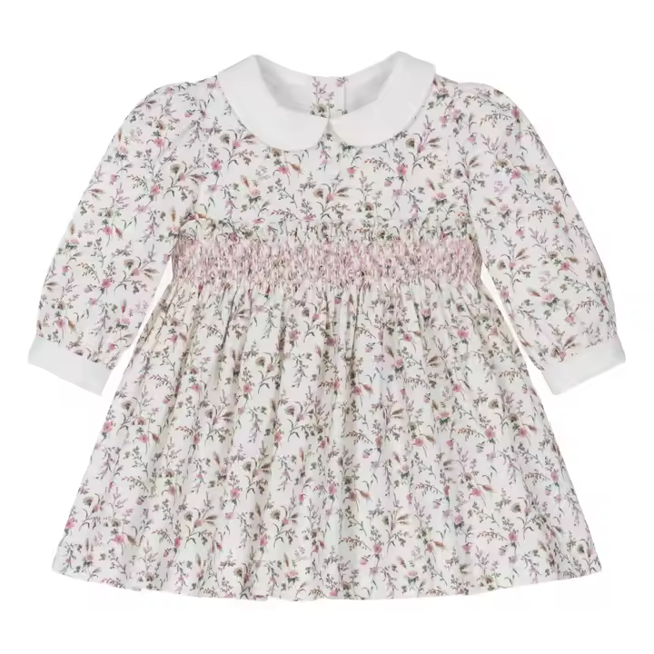 OEM & ODM Baby Toddler Clothes Floral Cotton Smocked Dress Button Closure Girls Dress