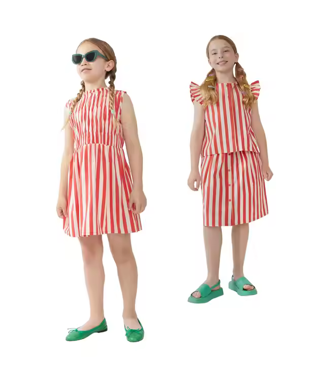 OEM & ODM Summer Girls Dress Cotton Stripe Fabric with Lace Decoration Formal Style and Plaid Pattern Children's Clothing