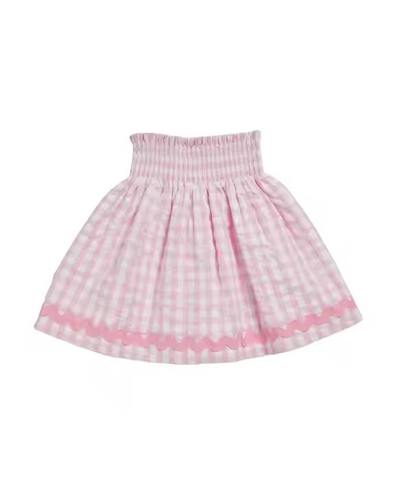 Boutique Custom Summer Girls Skirts High Quality Gingham Cotton Seersucker with Smocking Kids' Fashion Wear