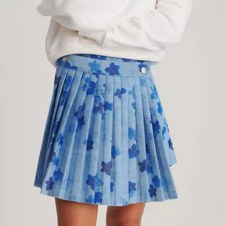 Girls Summer Pleated Skirt Custom Allover Ink Print Pattern Fashion Kids Child Short Skirt Manufactured with Cotton Blend
