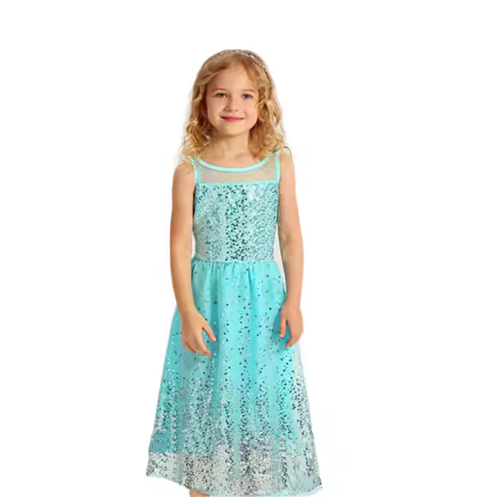 Princessas Summer Casual Dresses for Girls Sizes 10 to 12 Years O-Neck Crocheted A-Line Sleeveless with Sequined Decoration