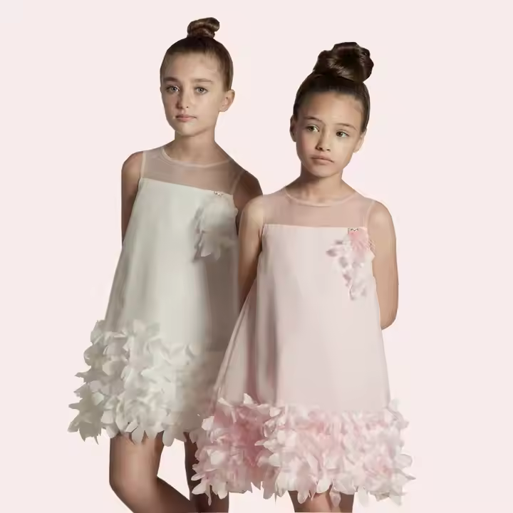 2024 Summer Elegant Mini Dress for 10 Year Old Girls Sustainable Sweet Style With Sleeveless O-Neck Floral Pattern