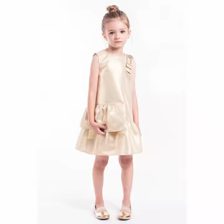 Custom Shimmery Jacquard Luxury Elegant Princess Dress for Little Girls Dresses Sleeveless Drop Waist Dresses for Girls Factory