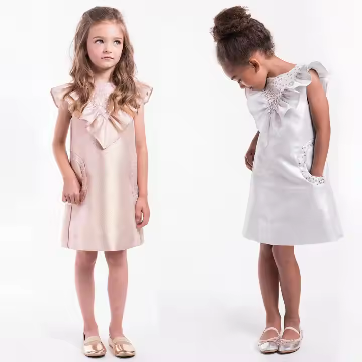 Customized Label Fashion Jacquard Brocade Toddler Girls Dresses for Baby Girl Princess Shimmery Look Dresses for Girls Supplier