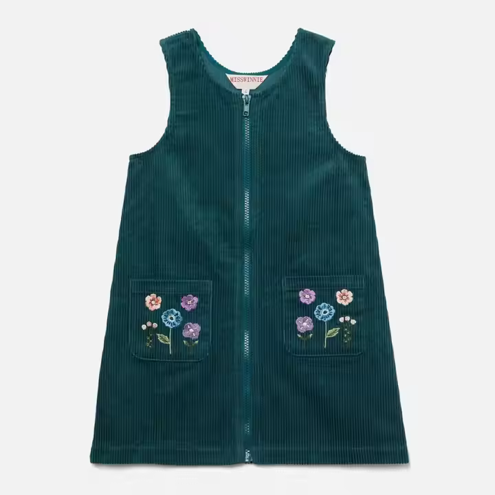 Top Quality Children Clothes Autumn Winter Kids Girls Sleeveless Dress With Embroidery Pocket Casual Girls' Dress