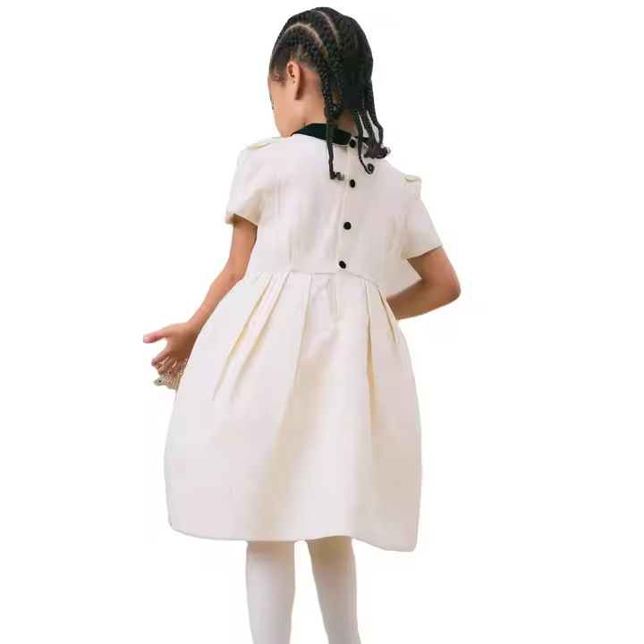 OEM ODM Girls Dresses Jacquard Design Solid Pattern Pleat Latest Casual Fall for Children Short Sleeve Fashionable Formal Design