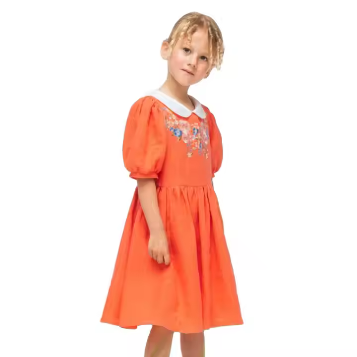 Vintage Long Sleeve Dress for Girls Children 11-12 Years Old Winter Solid Pattern With Bow Decoration
