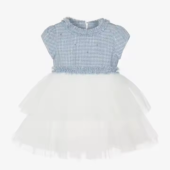 OEM & ODM Vintage Classical Toddler Girls Dresses Fall Winter Formal Tweed Tutu Dress With Cap Sleeve