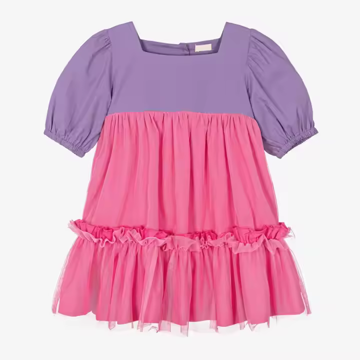 Vintage Tulle Dress for Girls Long Sleeve Casual Dress With Bow Decoration 12-Year-Old Children Winter Season Long Length Style