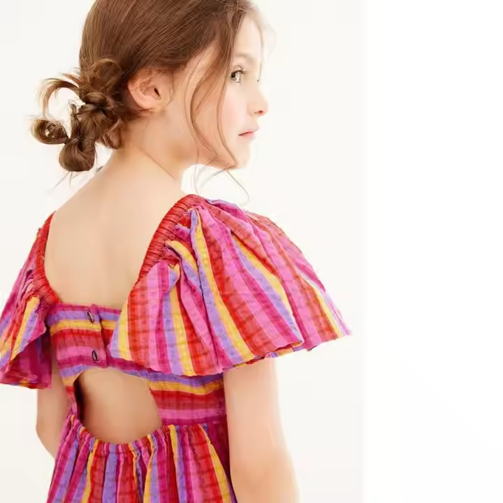 NEW Hot Sales Hot Selling Casual Girls' Long Skirts, Summer Style Colorful Striped Dresses Red Girls' Short Sleeved Skirt