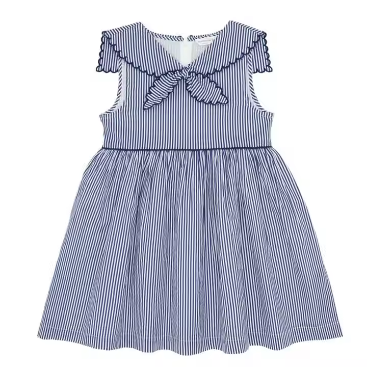 Fashionable New Best-selling Striped Girls' Dress Blue and White Long Skirt OEM 30-year Wholesale Children's Clothing Factory