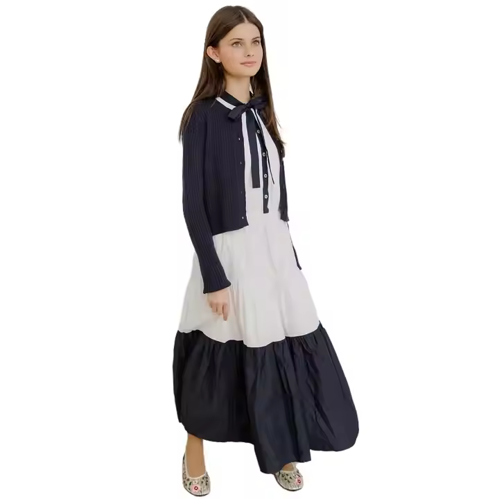 Customizable Sleeveless Summer Dresses for Teenage Girls Matching Knitwear Cardigan with Bow Long Maxi Robe Casual Style