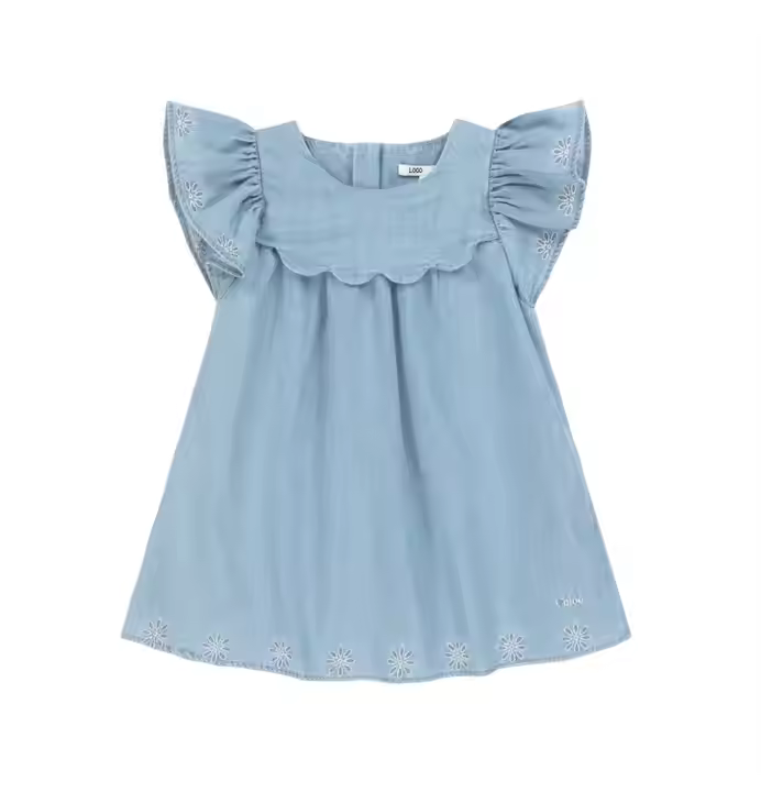 OEM & ODM Summer Fashion Casual Girls Dresses Wash Denim with Embroidery Custom Kids Clothes