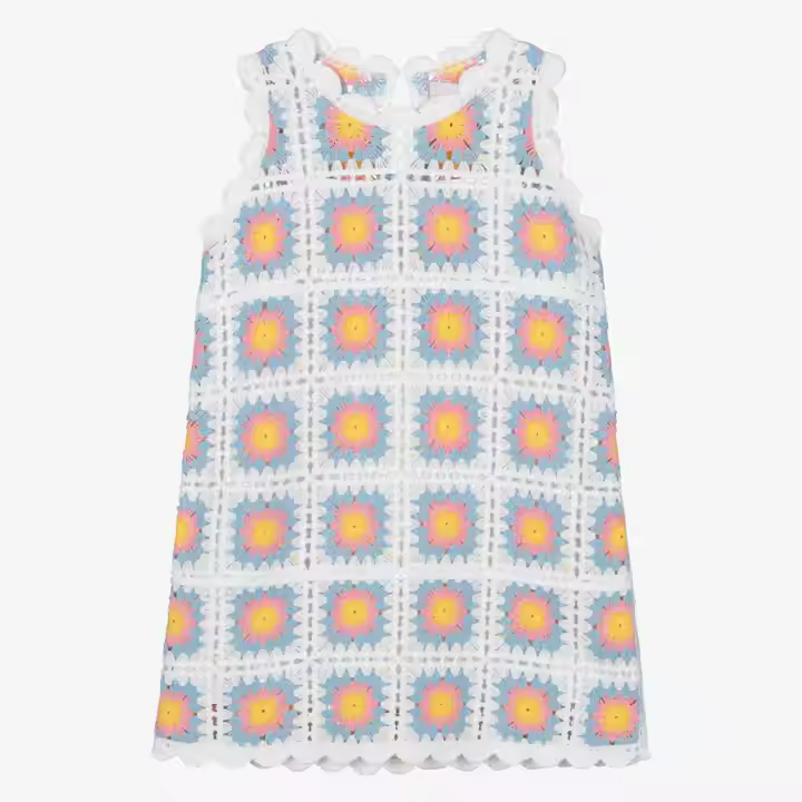 Private Label Summer Crochet Dress for Girls Handmade or Machine Knitting Custom Pattern ODM Supply Toddler Kids Dresses